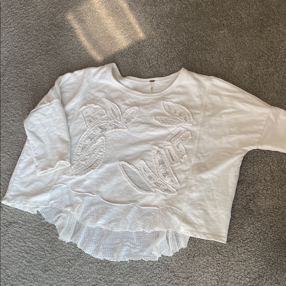 Free People Cream Blouse with Embroidered Design XS